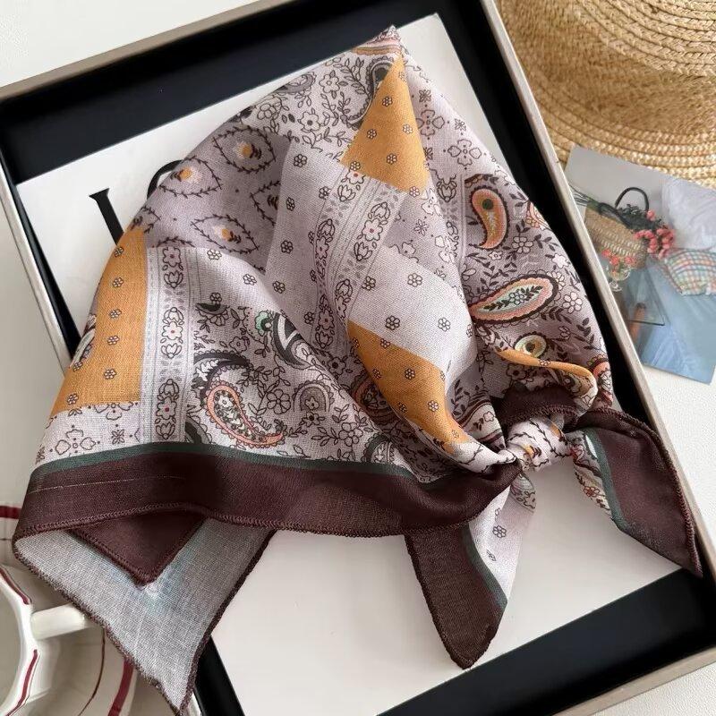 French polka dot hair accessories flower cotton and linen silk scarf square scarf high-end sunscreen neck scarf headscarf scarf