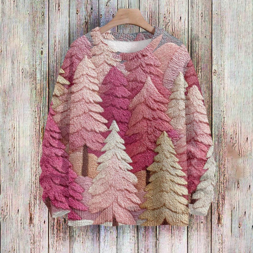 Рождественские толстовки для женщин Вязаный свитер Милая рубашка Осенний свитер с круглым вырезом Топы