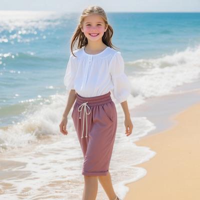 Девочка Летние Шорты Эластичная Талия Регулируемый Шнурок Повседневные Шорты с Карманами Свободного Кроя Широкие Шорты