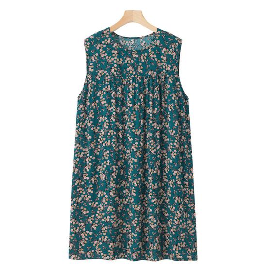 Женская свободная ночная рубашка без рукавов, повседневная сорочка, плиссированное платье для сна, летняя домашняя одежда с круглым вырезом и принтом