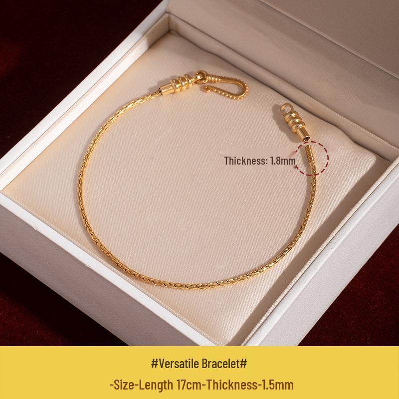 Versatile Gold-Plated Copper Beaded Bracelet with Lucky Beads and Wrap-Around No-Tie Design