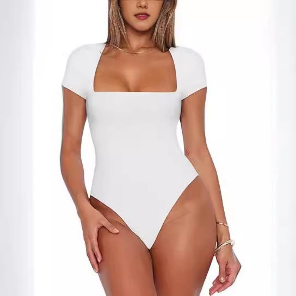 Женская сексуальная рубашка с квадратным вырезом и двойной подкладкой, эластичная базовая рубашка с коротким рукавом, топы для выхода в свет