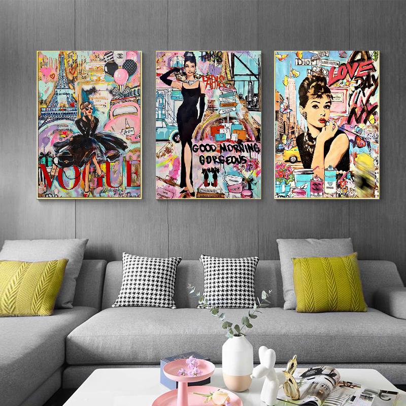 Modern Fashion Graffiti Street Pop Art Woman Frameless Poster Painting Canvas Print Wall Picture For Living Room Home Decoration