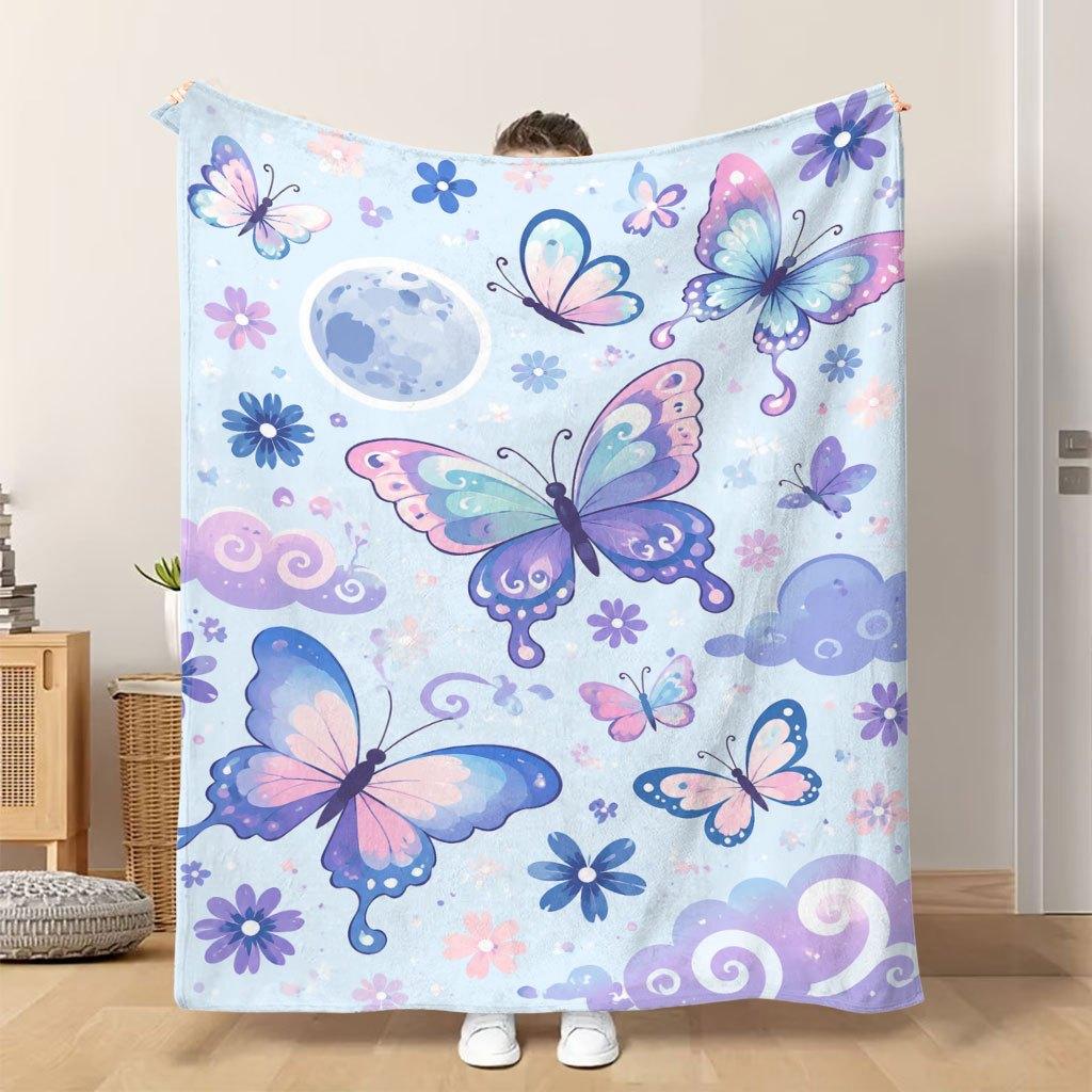 1pc Flannel Blanket Beautiful Butterflies Flying Gracefully Soft Comfortable And Warm This Nap Blanket/Sofa Blanket Is Suitable fo
