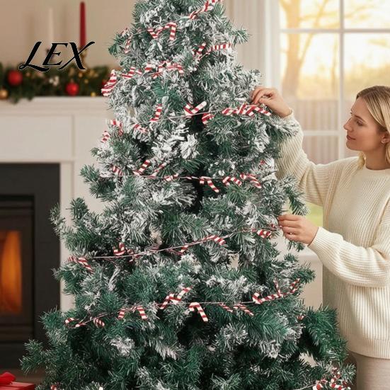 Lightweight Bendable Garland 24.6FT Christmas Wire Garland, Red Green Leaves/Striped Candy/Snowflake Shiny Tinsel Window Lintel Greenery Garlands for