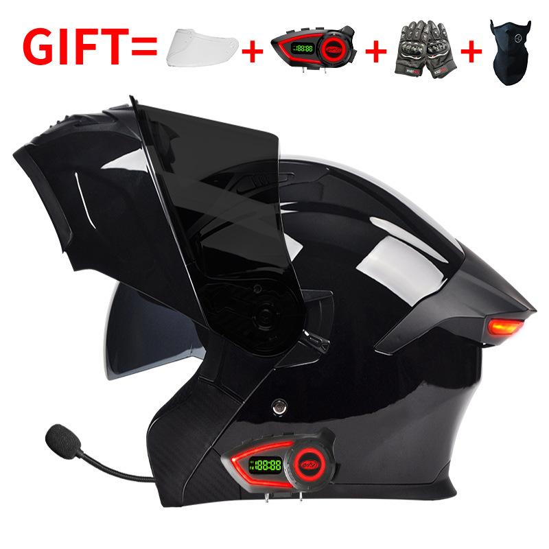 DOT Certified Motorcycle Bluetooth Helmet Men's and Women's Unveiling Helmet Four Seasons Universal Electric Vehicle Full Helmet Cycling Off-road H
