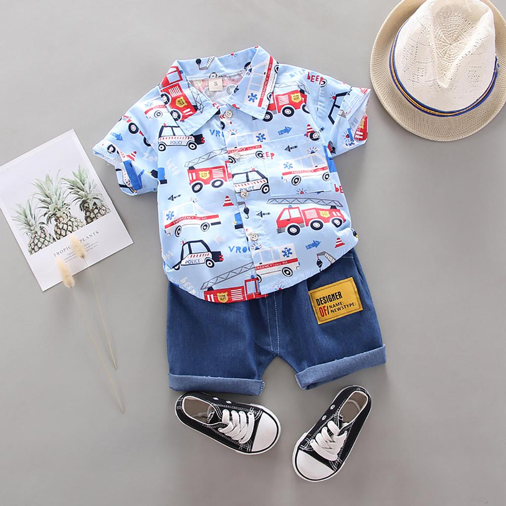 (SU)Комплект одежды для маленьких мальчиков 1-4 лет, футболка с героями мультфильмов, топы + шорты, летние наряды