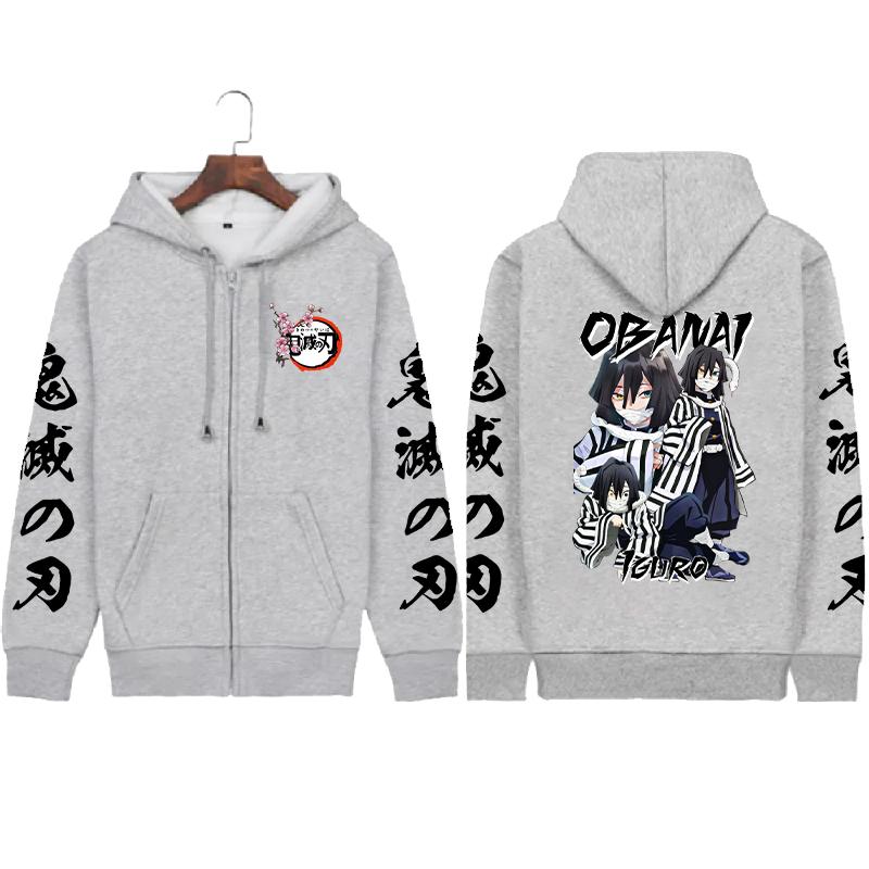 Харадзюку Аниме Клинок Рассекающий Демонов Игуро Обанай Принт Толстовка с Капюшоном Мужская Женская Классическая Толстовка на Молнии Повседневная Свободная Толстовка Унисекс Куртка на Молнии