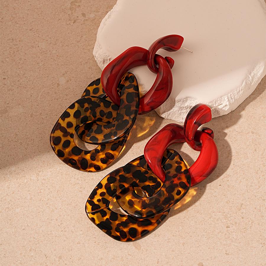 Преувеличенные геометрические серьги с леопардовым принтом - Уникальный акриловый колор-блок с дизайном серебряной иглы для женщин