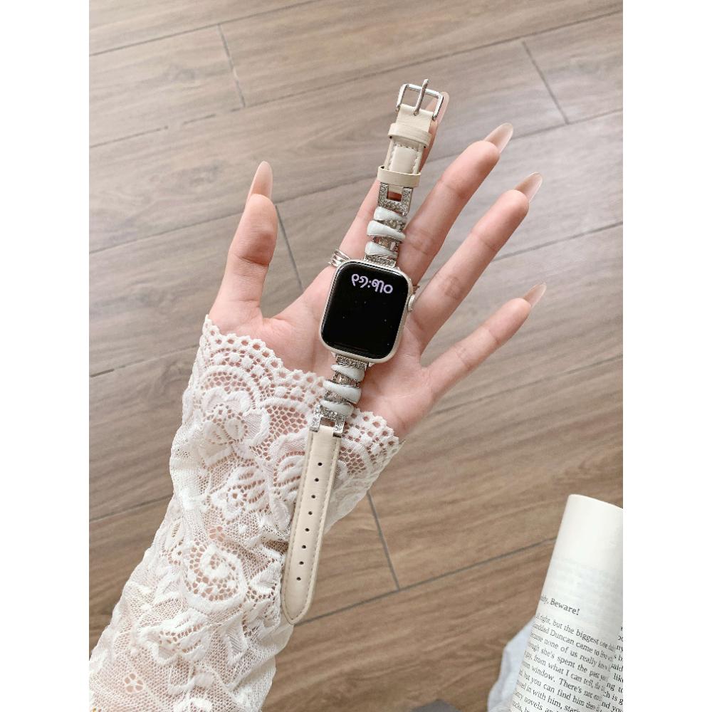 Женский металлический кожаный ремешок для Apple Watch Series Ultra 11/10/9/8/7 SE Комбинированный кожаный ремешок для 38 40/41/42/44/45/46/49 мм Запасной браслет