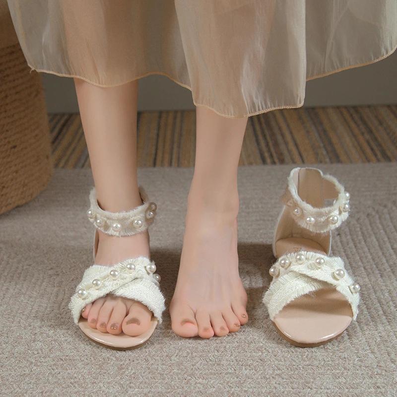 Мода 2024 года, низкие сандалии, женские, кожаные, большого размера, с открытым носком, женские, универсальные, летние, на каблуках, на низком каблуке, большие, закрытые, разноцветные, удобные