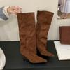 Мода Мода Острый носок Вечеринка Современные Женские Сапоги до колена Женские Туфли на тонком каблуке Замшевые Женские Длинные Сапоги Обувь Слипоны Туфли-лодочки леди