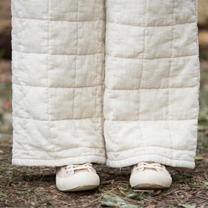 Johnature Женские винтажные зимние теплые прямые брюки на резинке однотонные с карманами брюки в китайском стиле