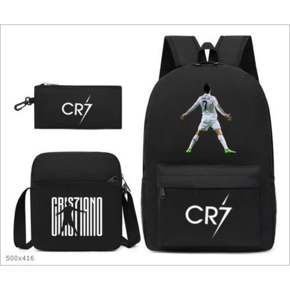 CR7C Рюкзак Luo Спортивная периферия Рюкзак с принтом Детский студенческий школьный рюкзак Наплечная сумка Пенал Набор из трех предметов