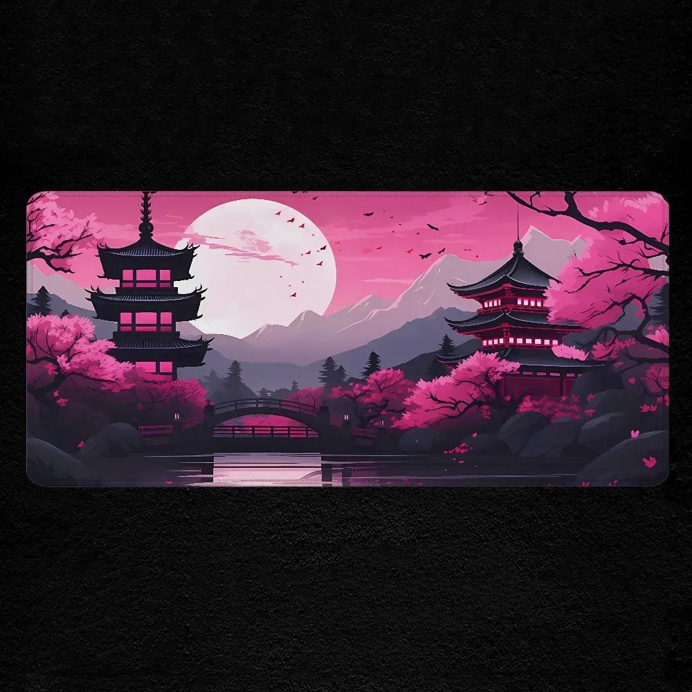 purple Japanese Landscape Mousepad x Computer Gamer Desk Pad XXL Extended Office Laptop Accessories Keyboard Protector Mat