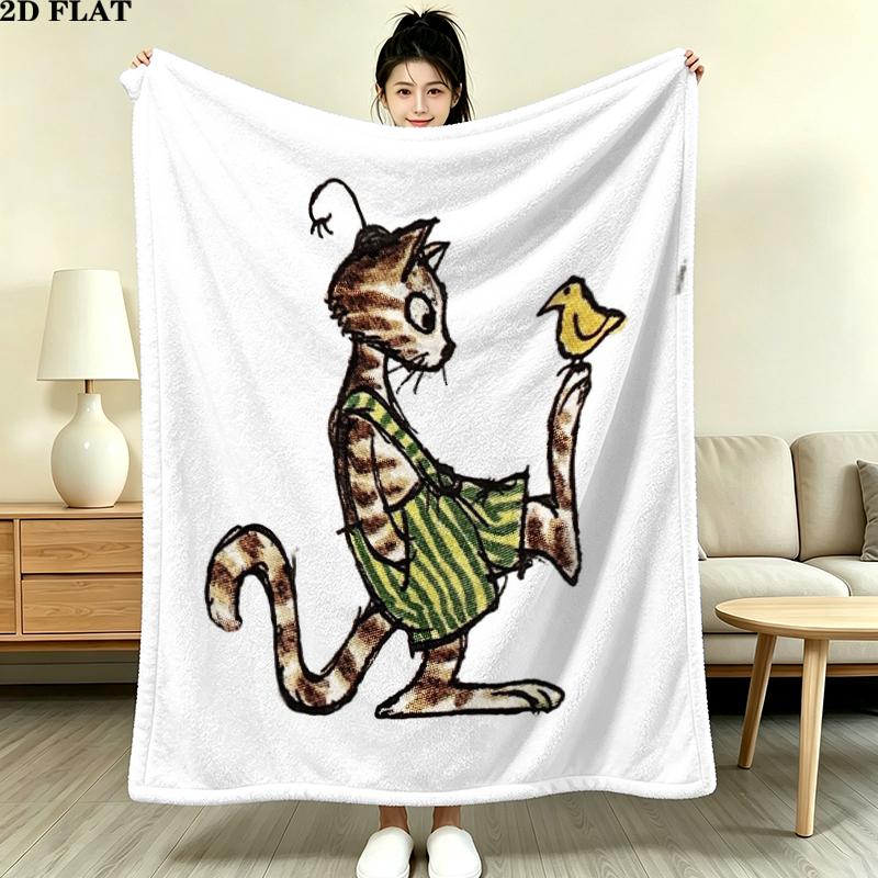 Pettson Findus Print Flannel Blanket, High quality Comfortable for All Seasons, Home Decor, Warmth and Comfort, Perfect for Christmas Gifts
