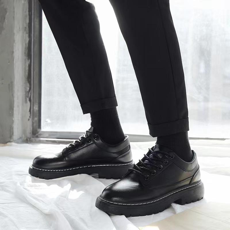 Кожаная обувь Мужская Дышащая Британский стиль Деловая Формальная Тренд Большая голова Низкий верх Толстая подошва Повседневная Кожаная Мужская обувь