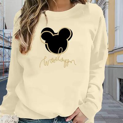 Топы для женщин с принтом лица животного, круглый вырез, длинный рукав, футболка, осенний повседневный тонкий пуловер, женский топ с длинным рукавом