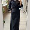 Элегантный женский льняной комплект из 2 предметов: скромная оверсайз рубашка на пуговицах + макси-юбка с высокой талией, повседневный шикарный комплект на весну