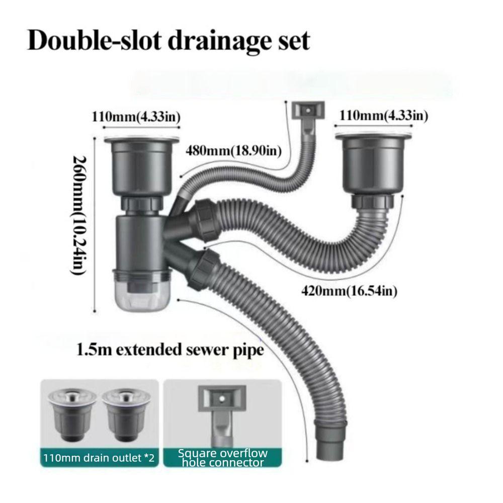 Stainless Steel Double Sink Tube Water Blocking Double Trough Basin Kitchen Sink