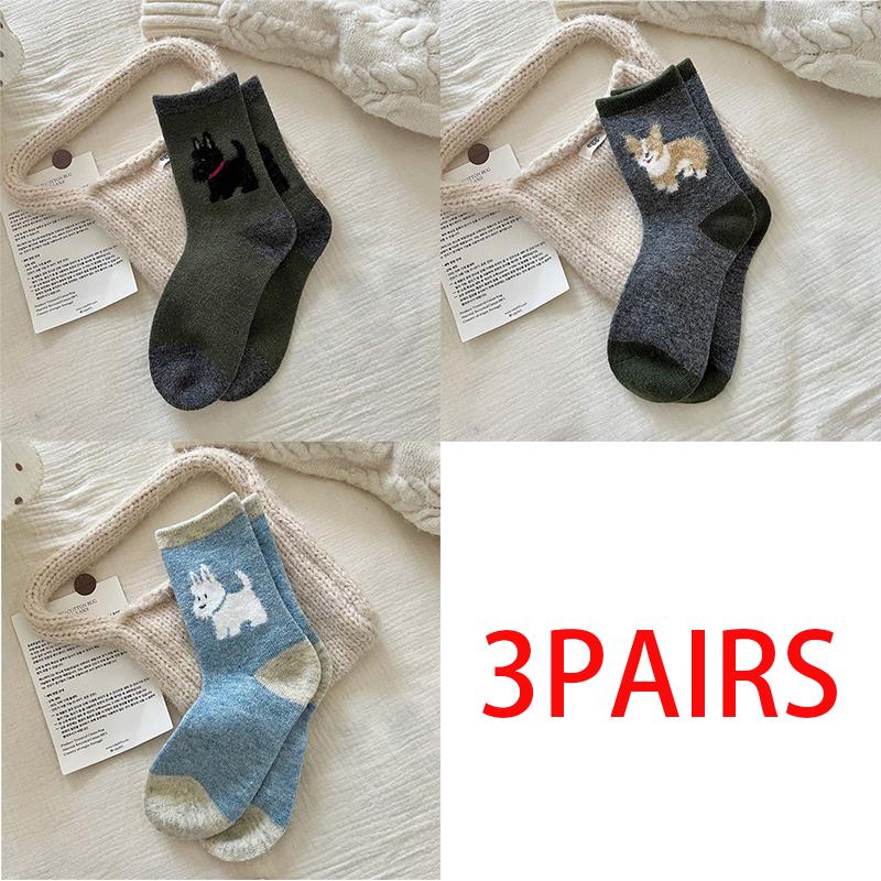 Женские модные носки в японском стиле средней толщины из шерсти 100 % хлопок, модные милые мультяшные женские собачки, повседневные забавные милые чулочно-носочные изделия