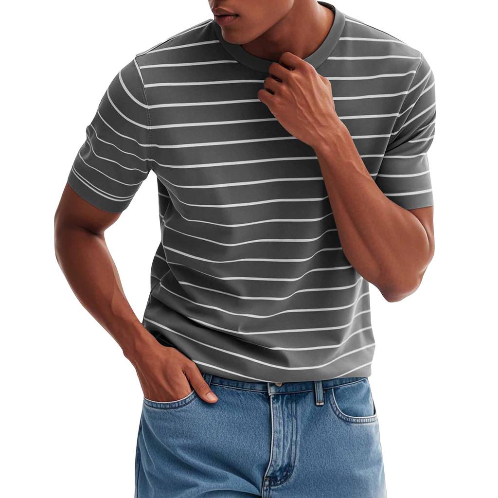 Мужская модная повседневная футболка с круглым вырезом и коротким рукавом с принтом в полоску
