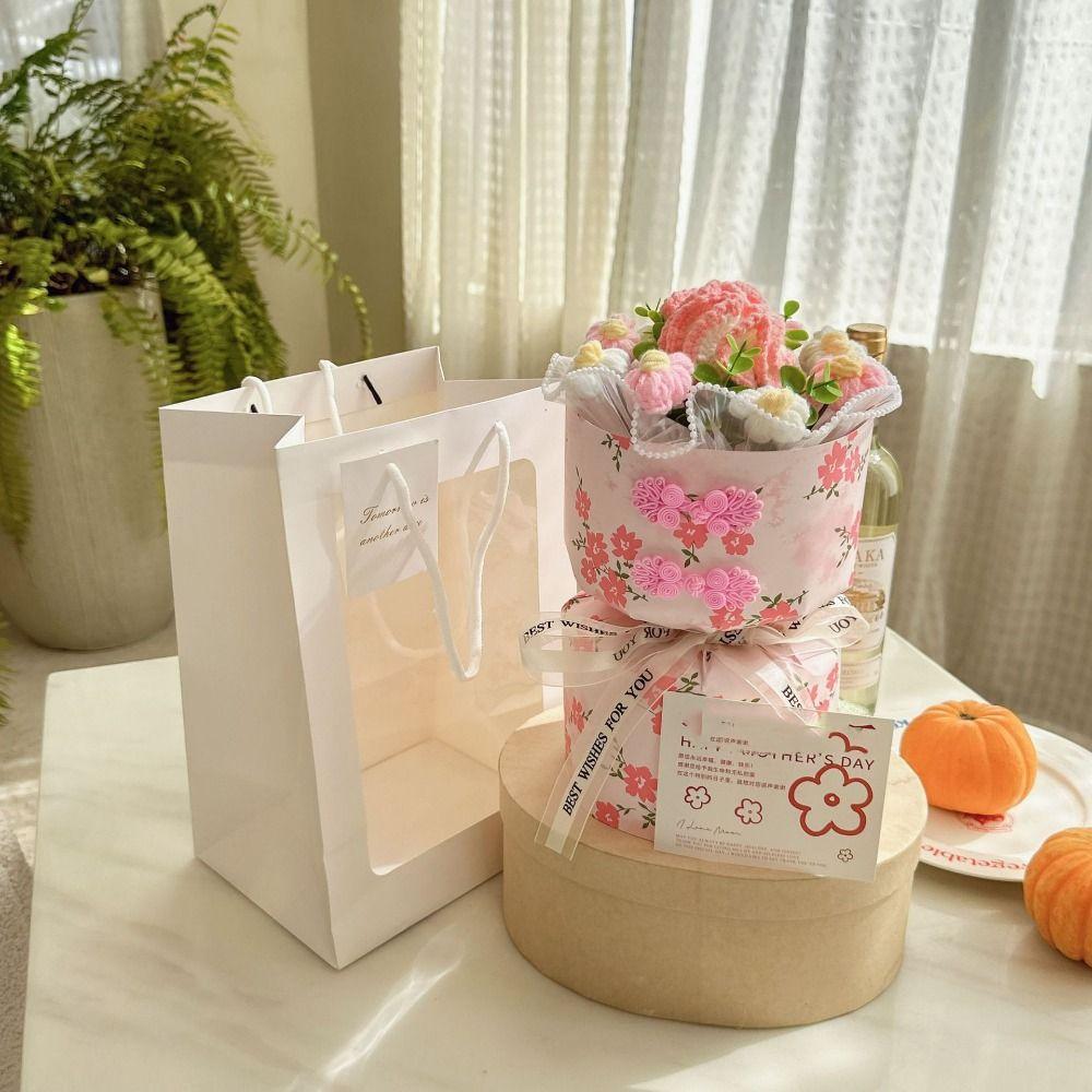 Romantic Carnation Bouquet Gift Finished Fake Flower Knitted Rose Bouquet Valentine's Day Gift