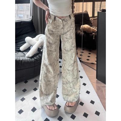 Модные женские брюки-карго с принтом тай-дай, широкие брюки, женские осенние новые, с высокой талией, свободные и тонкие брюки для мытья полов, одежда 1741