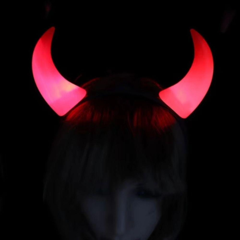 Small/Medium LED Headband Red LED Light Devil Hair Hoop Durable Horn Headband Halloween Party