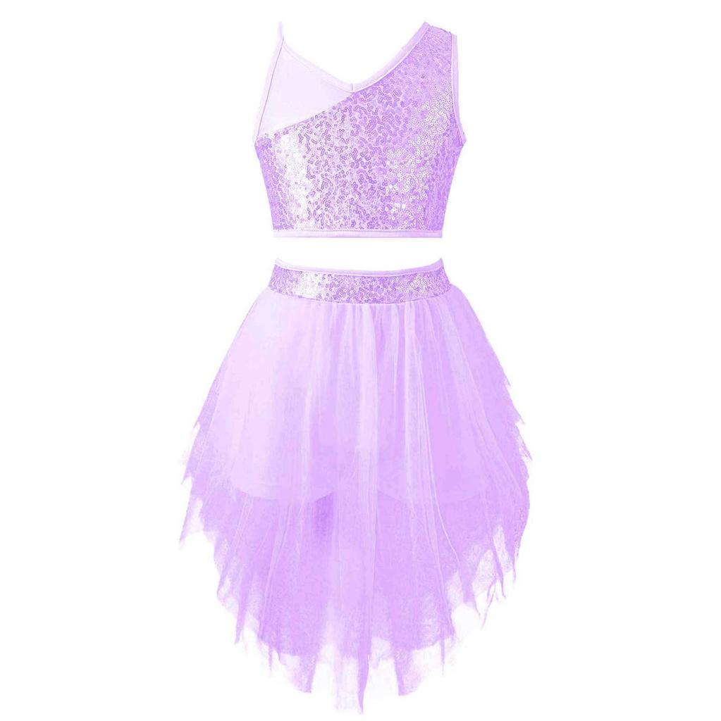 Комплект балетной одежды для девочек с укороченным топом с пайетками и юбкой-пачкой - Разные цвета