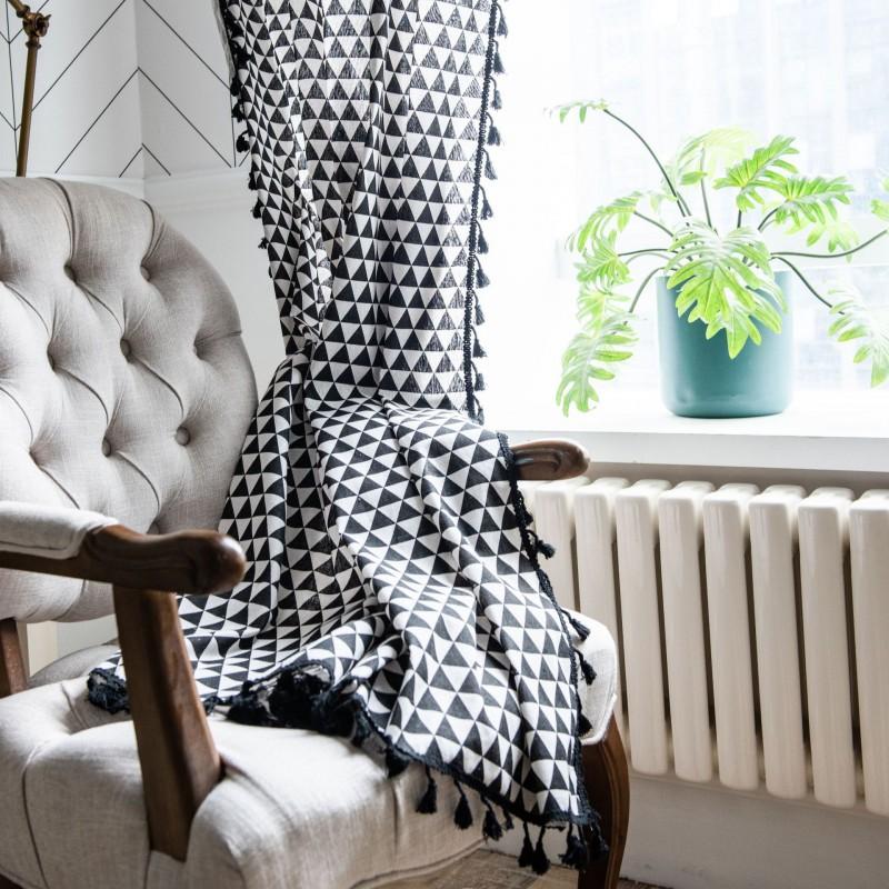 American Vintage Style Printed Curtains With Tassels Semi-Sheer Privacy Drapes Bedroom Living Room Door Decor