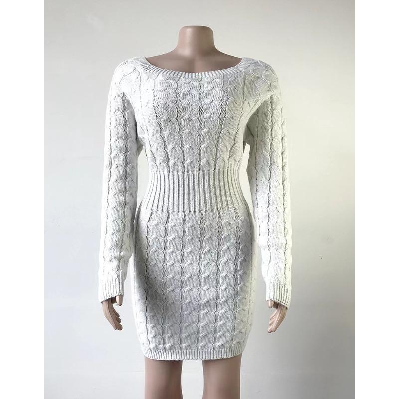 Autumn and Winter Women's Sweater Mid-length Twist Waist Dress Knitwear