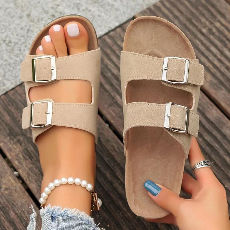 2024 Высокое Качество Женская Обувь Лето Новинка Однотонные Босоножки с Открытым Носком Женские Балетки Мода Большой Размер Римские Женские Шлепанцы