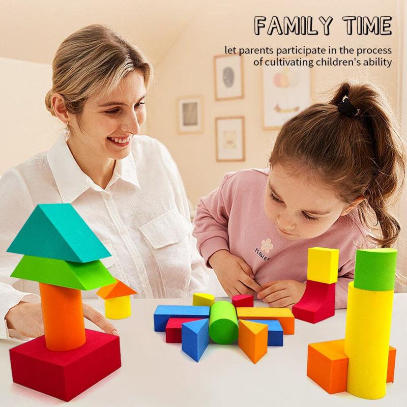 Wooden Building Blocks Set with Storage Bag Wooden Toys for Kids Assembled Building Blocks Early Educational Toys Birthday gift