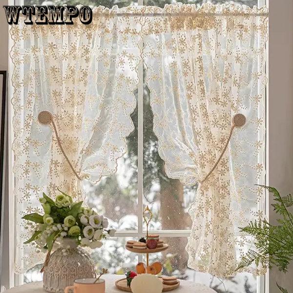 WTEMPO 2 шт., французская пасторальная кремовая занавеска с вышивкой, кружевная занавеска для окна спальни, перфорированная занавеска