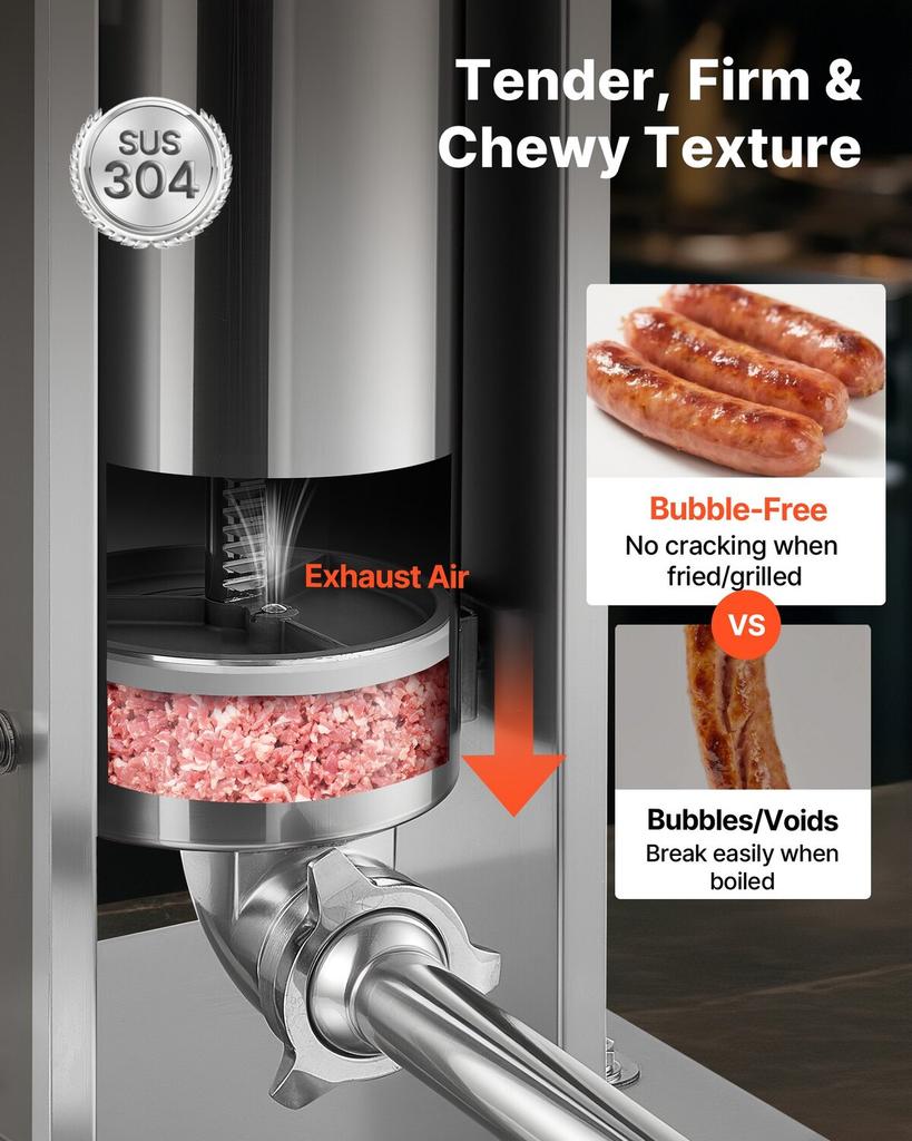 Manual Sausage Stuffer, 11 LBS / 5 L Vertical Meat Stuffer, Dual-Speed Sausage Casing Meat Filling Machine, Stainless Steel Heavy Duty Filler with 5