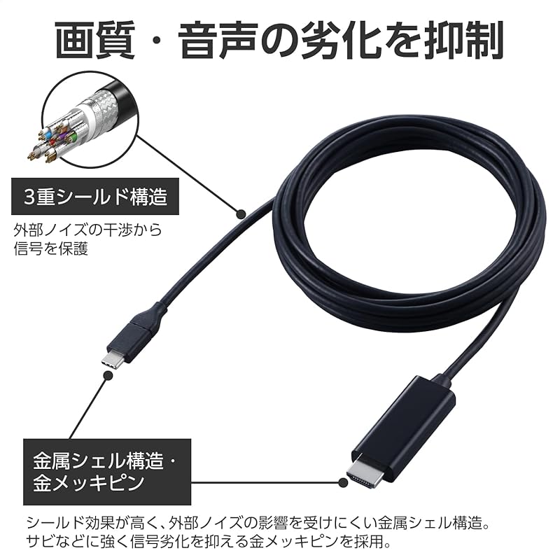 ELECOM Usb C Conversion Cable 3m Type-C To HDMI 4K(3840×2160px)/60Hz Multi Display Mirroring [iPhone MacBook iPad Android Etc.] Black 16 Series