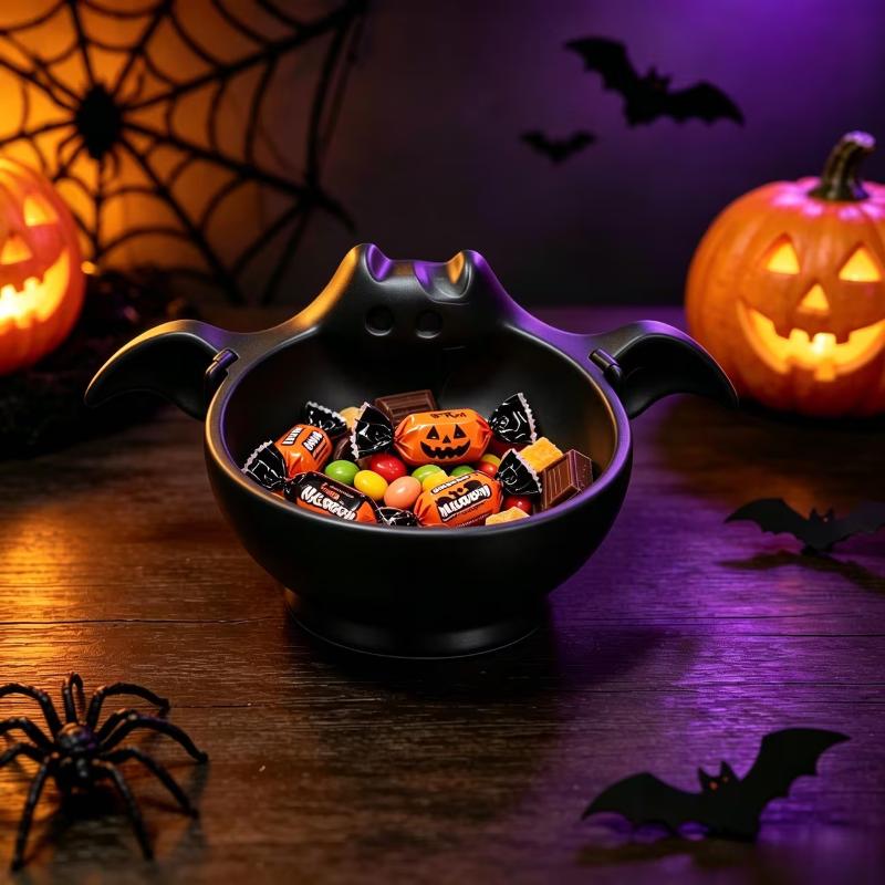 3D Printed Luminous Halloween Bat Storage Bowl Cute Snack Bowl Kitchen Counter Organizer for Holiday Party Decor