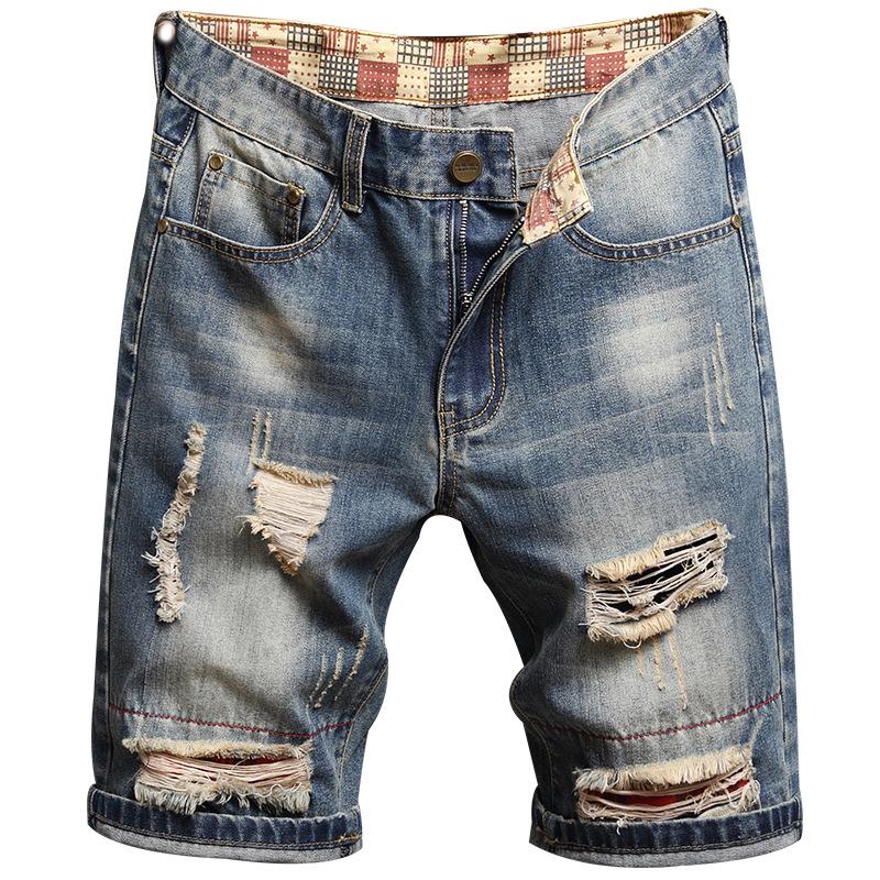 Men's Retro Ripped Mid-Length Denim Shorts – Versatile, Trendy, and Nostalgic