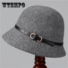 Шерстяная шляпа с пряжкой для ремня, женская модная шляпа-ведро на осень и зиму, шляпа-купол, шляпа-котелок