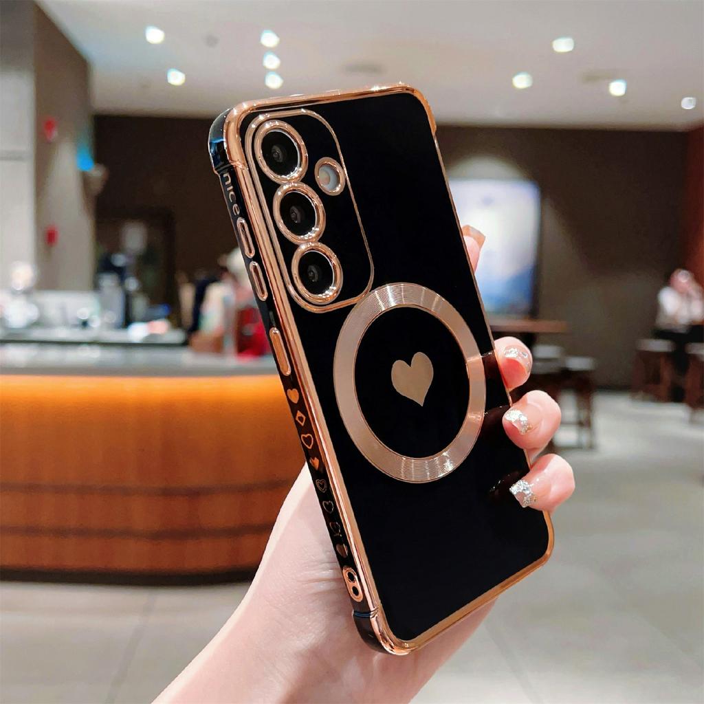 For Samsung Galaxy S26+ Magnetic Case Electroplating Soft TPU Cover with Cute Love Heart