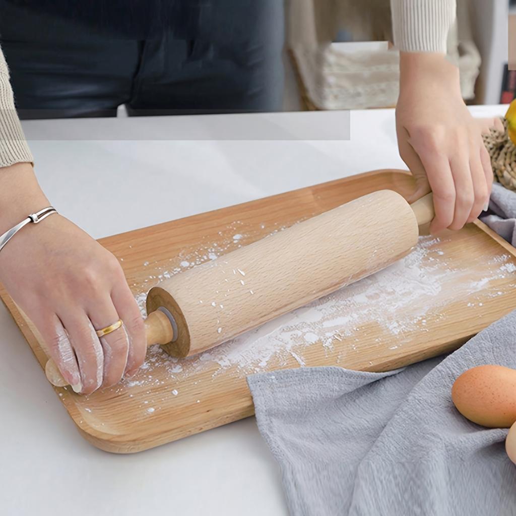 1pc Classic Wood Rolling Pin with Kneading Mat, Heavy for Baking Rolling Dough, Christmas Thanksgiving Mother's Day Baking Gift