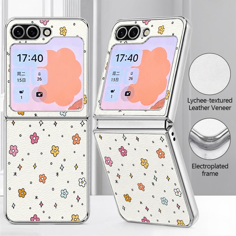 Чехол с цветочным узором, масляная живопись, для Samsung Galaxy Z FLIP 7 FE 6 5, с покрытием, гибридная складная крышка из ПК + ПУ кожи, для Samsung Z Flip7 Flip6 Flip5
