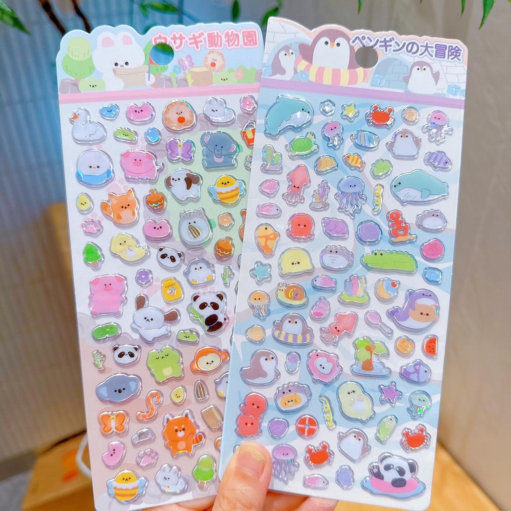3D Crystal Stickers Kawaii Animal Candy Glitter Puffy Decals for Kids Reward Scrapbook Phone Case DIY Craft