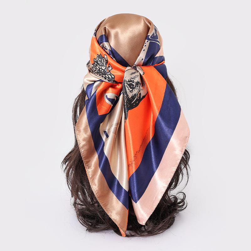 Универсальный женский шелковый шарф 90": Декоративный Принт, Защита от Солнца, Пляжный Шарф для Побережья, Платок