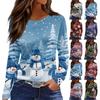 Women's Fashion Casual Slit Hem Round Neck Long Sleeve Loose Christmas Printed T-Shirt Ladies Top
