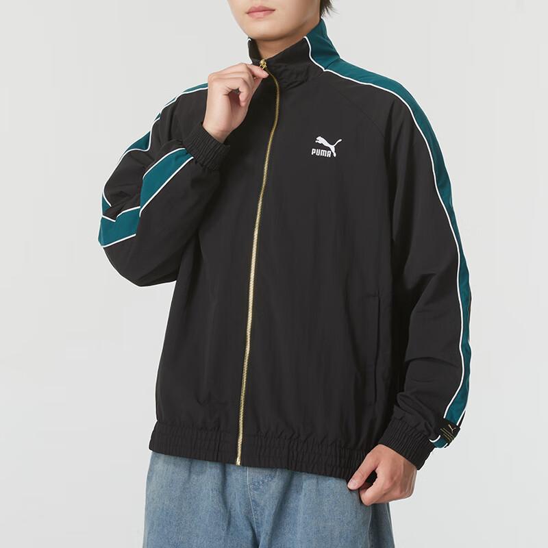 Puma Унисекс черная бирюзовая блочная куртка на молнии с золотой молнией Спортивная одежда 629048-01
