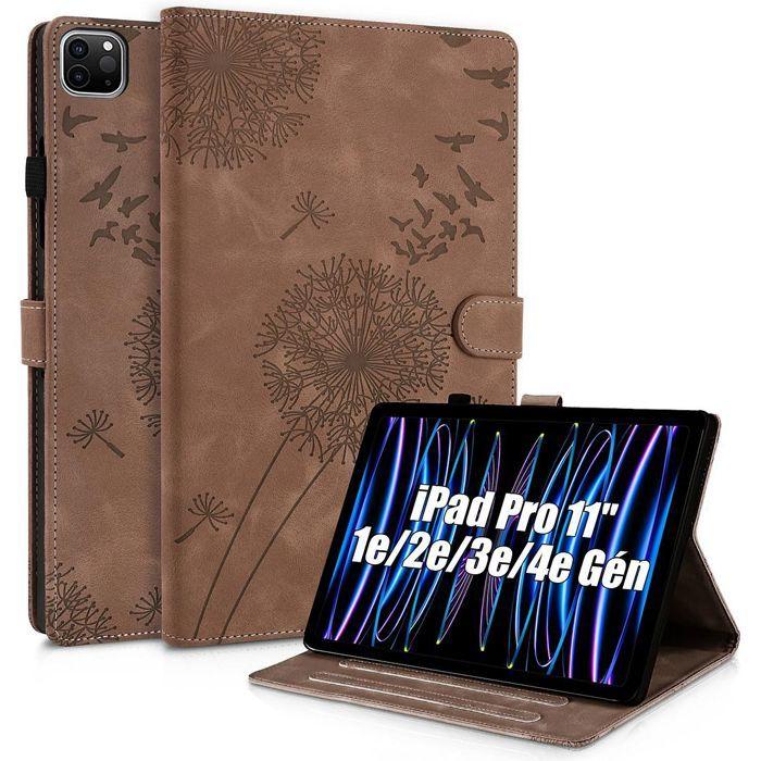 Coque pour iPad Pro 11 Pouces (2022/2021/2020/2018) Etui Synthécuir Relief Pissenlit Marron