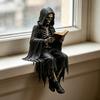 Yousheng Gothic Dark Fantasy Figure, Reading Hooded Grim Reaper Statue, Halloween Resin Sitting Skeleton Figurine for Bookshelf Home