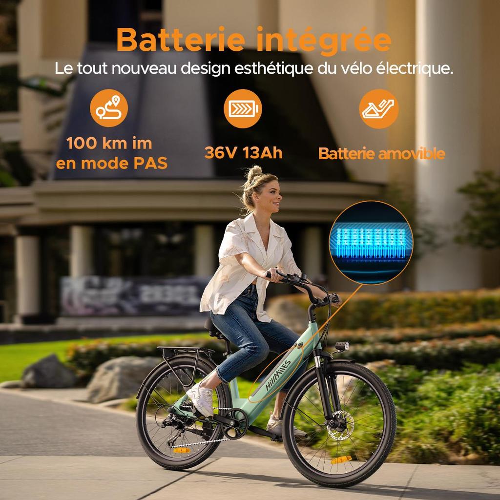HillMiles MileCity 1, 26" Step-Through Electric Bike, 250W Motor, 36V 13Ah Battery, 25 KM/H, 7 Speed, Perfect for Urban Commuting